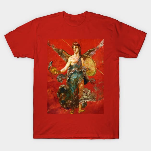 GODDESS NIKE ,POMPEII ,ANTIQUE ROMAN WALL PAINTINGS Flower Garden Flying Birds ,Quince and Apple Trees T-Shirt by BulganLumini